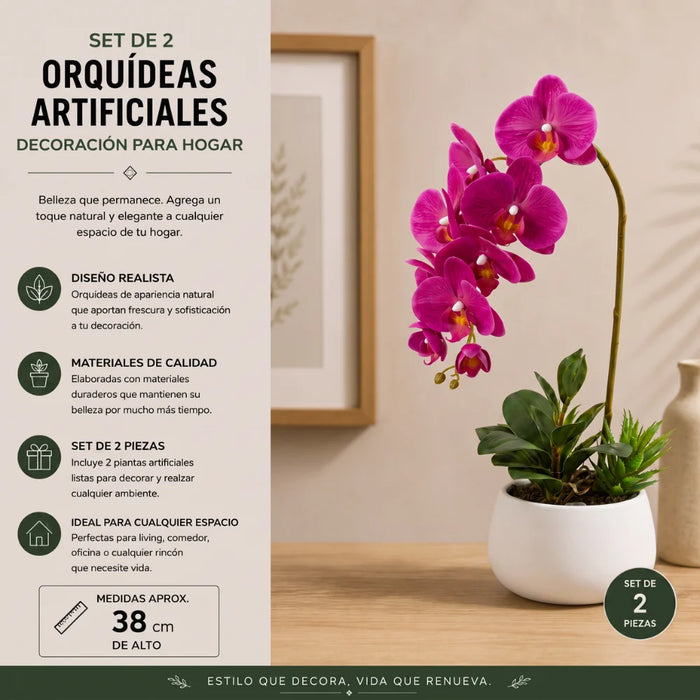 Set 2 Plantas Artificiales Orquidea Maceta Decoracion Hogar
