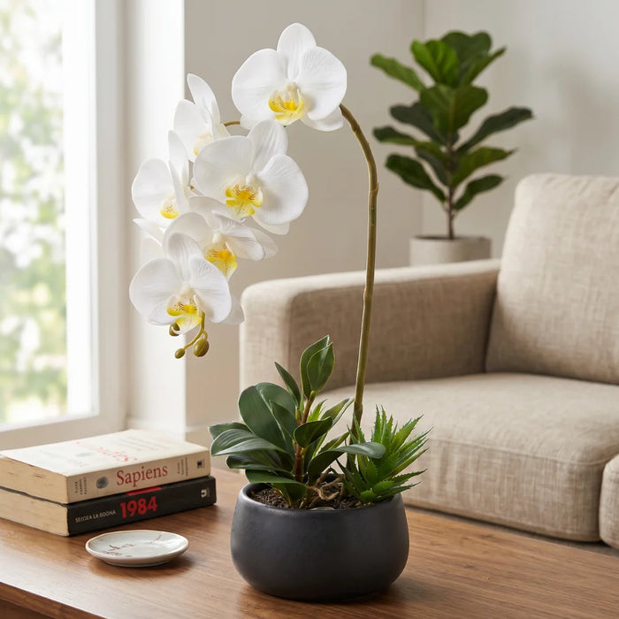 Set 2 Plantas Artificiales Orquidea Maceta Decoracion Hogar