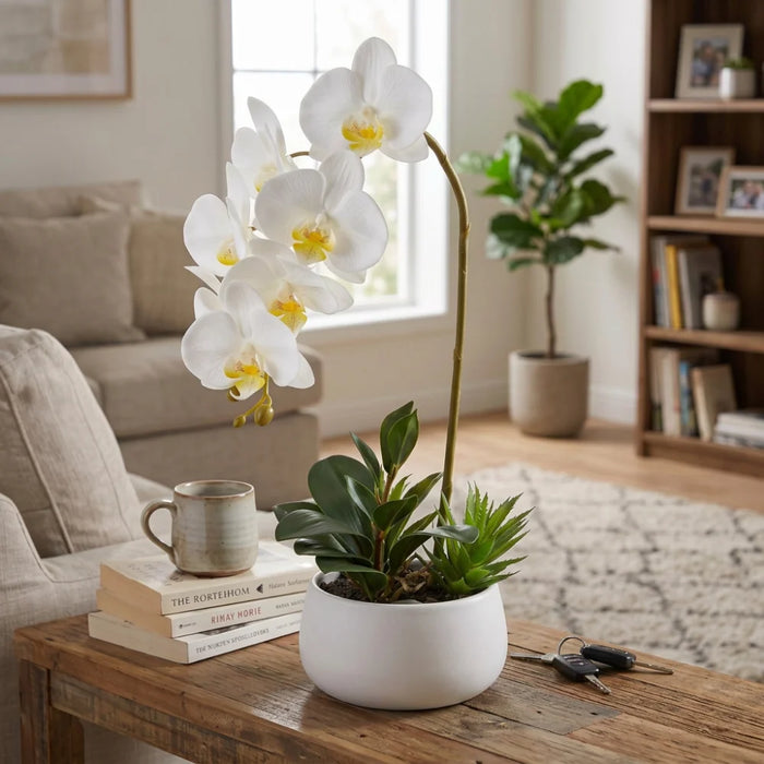 Set 2 Plantas Artificiales Orquidea Maceta Decoracion Hogar