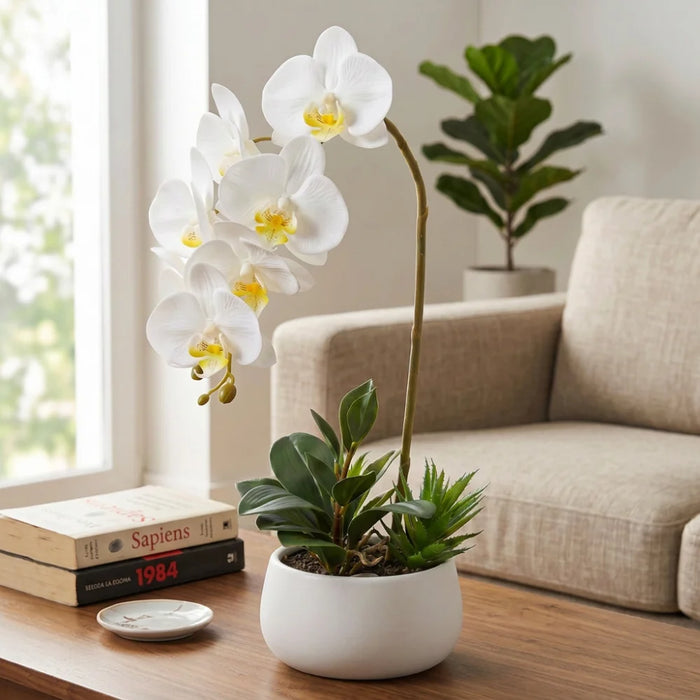 Set 2 Plantas Artificiales Orquidea Maceta Decoracion Hogar