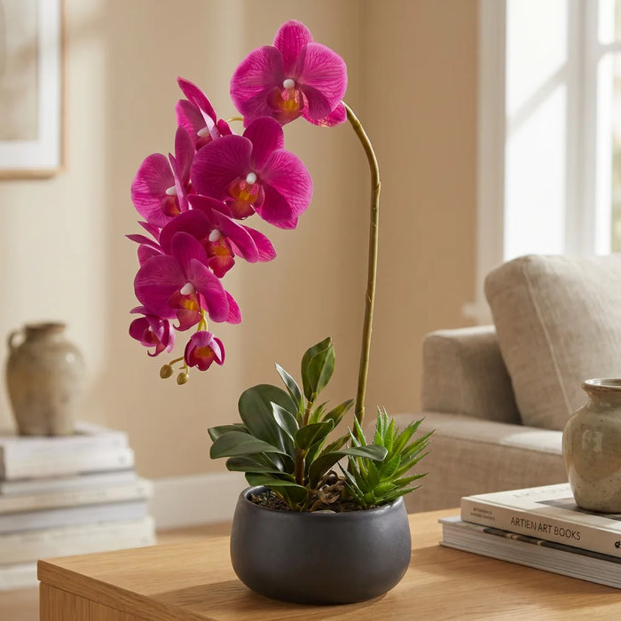 Set 2 Plantas Artificiales Orquidea Maceta Decoracion Hogar