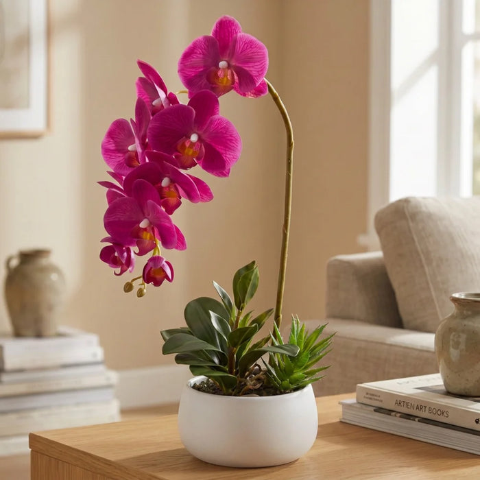 Set 2 Plantas Artificiales Orquidea Maceta Decoracion Hogar