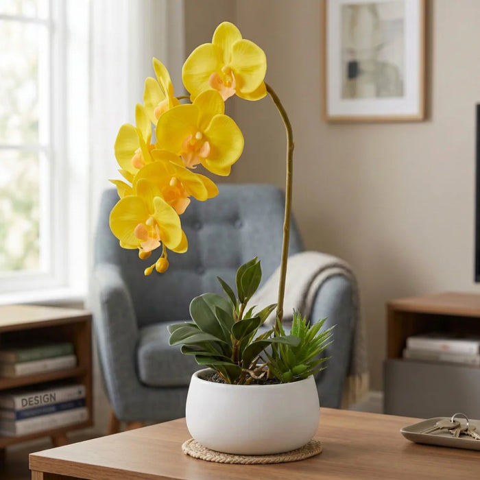 Set 2 Plantas Artificiales Orquidea Maceta Decoracion Hogar