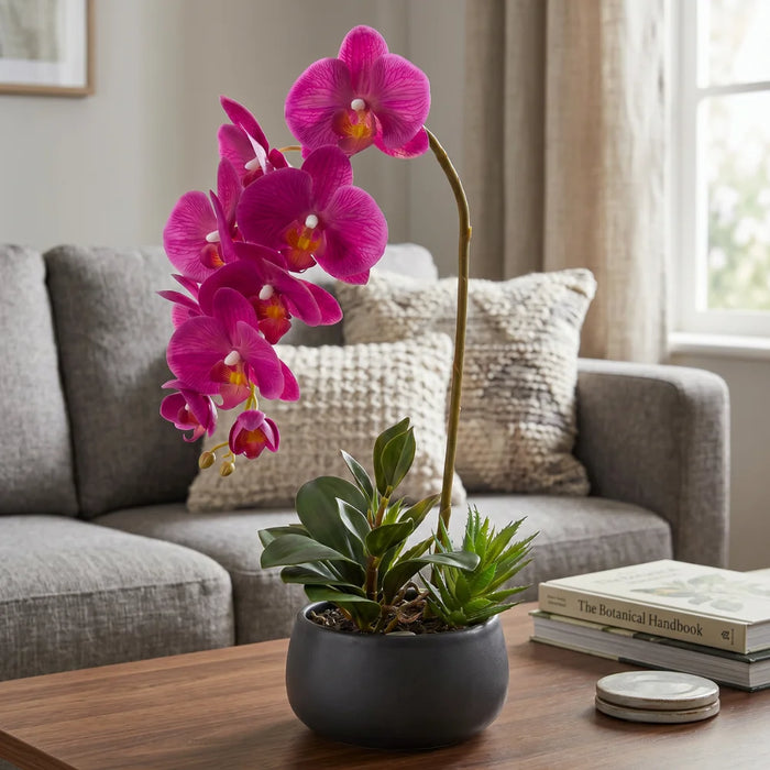 Set 2 Plantas Artificiales Orquidea Maceta Decoracion Hogar