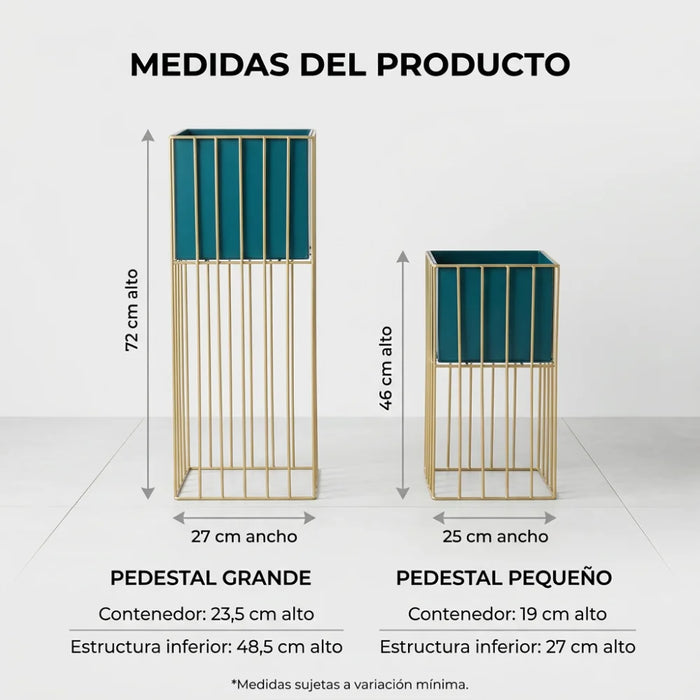 Set 2 Porta Macetero Pedestal Maceta Plantas Verde Dorado