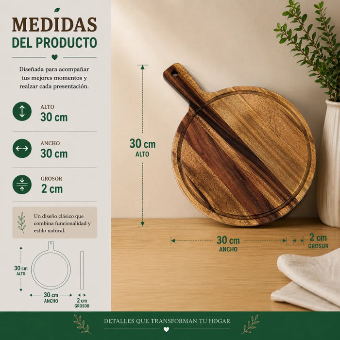 Set 2 Tabla De Madera Redonda Multiuso Base Calor Picoteo M