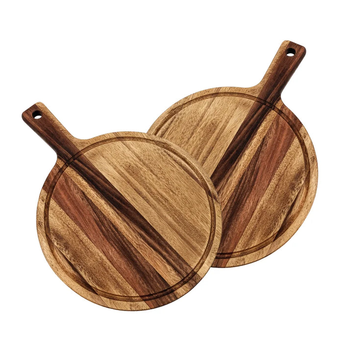 Set 2 Tabla De Madera Redonda Multiuso Base Calor Picoteo M