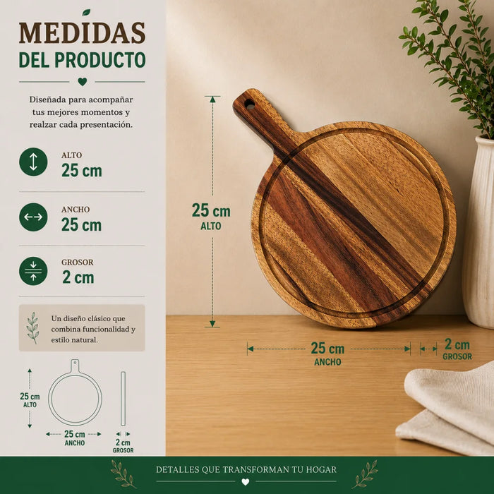 Set 2 Tabla De Madera Redonda Multiuso Base Calor Picoteo S