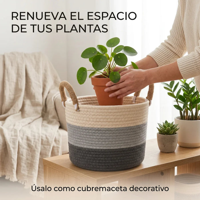 Set 3 Canastos Algodon Tejidos Cestas Decorativas Rusticas