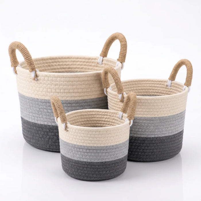Set 3 Canastos Algodon Tejidos Cestas Decorativas Rusticas