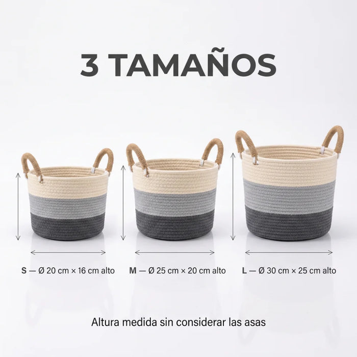 Set 3 Canastos Algodon Tejidos Cestas Decorativas Rusticas