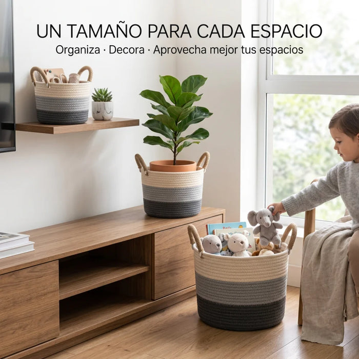 Set 3 Canastos Algodon Tejidos Cestas Decorativas Rusticas