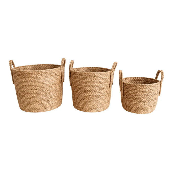 Set 3 Canastos Cesta De Yute Tejido Estilo Rustico Asas