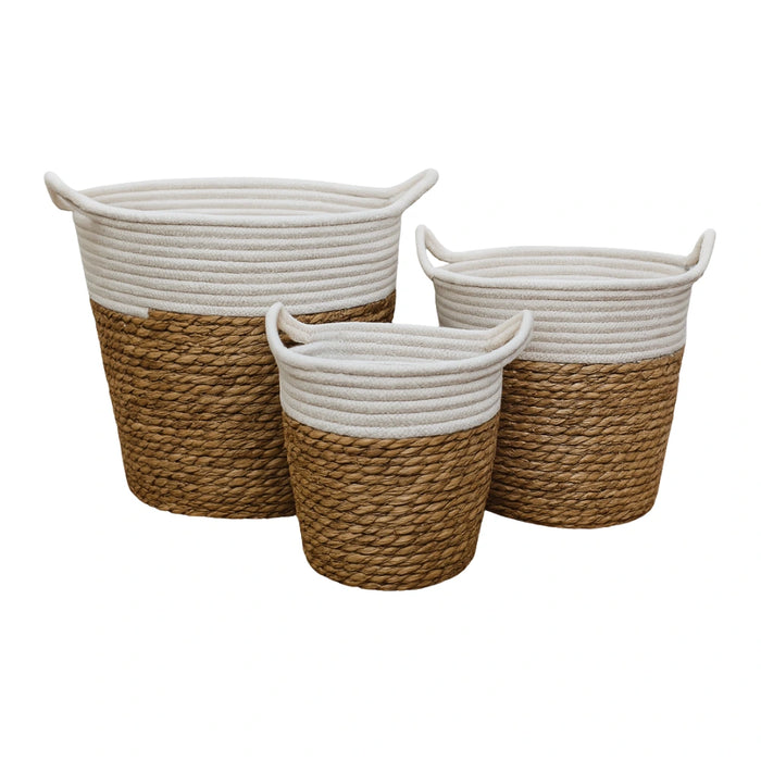 Set 3 Canastos Cesta Yute Algodón Tejido Estilo Rustico Asas