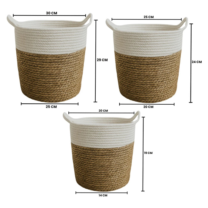 Set 3 Canastos Cesta Yute Algodón Tejido Estilo Rustico Asas