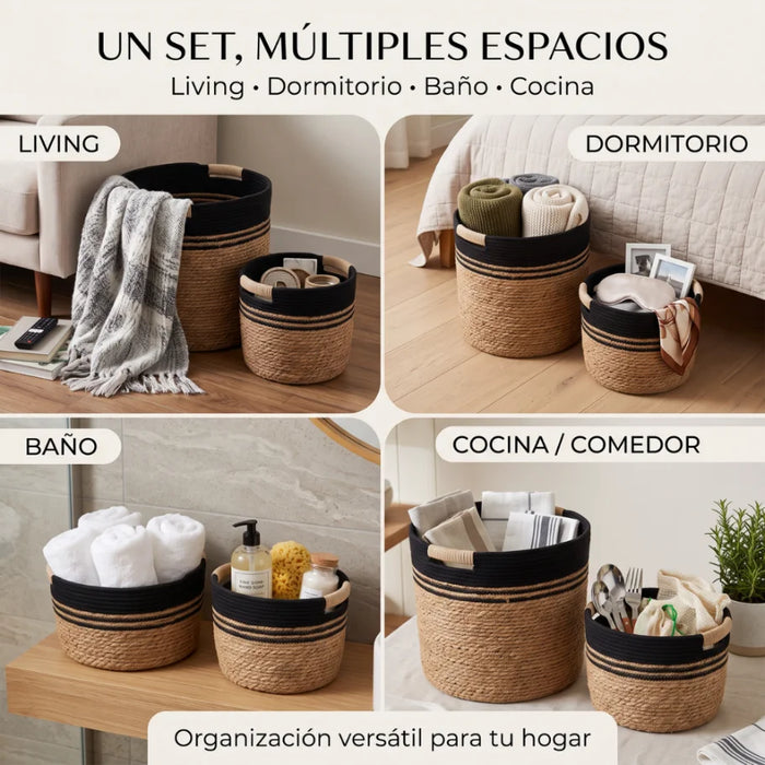 Set 3 Canastos De Yute Tejido Cestas Decorativas Rusticas