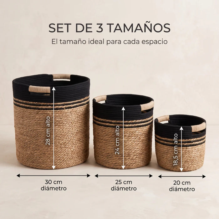Set 3 Canastos De Yute Tejido Cestas Decorativas Rusticas
