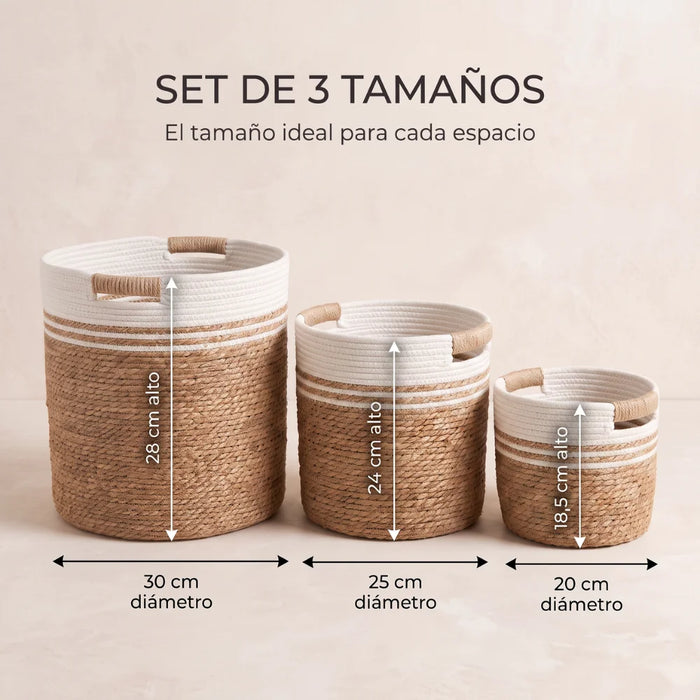 Set 3 Canastos De Yute Tejido Cestas Decorativas Rusticas