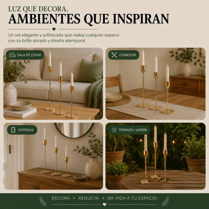 Set 3 Candelabros Porta Velas Dorado Decora Centro De Mesa