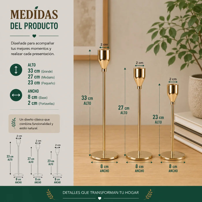 Set 3 Candelabros Porta Velas Dorado Decora Centro De Mesa