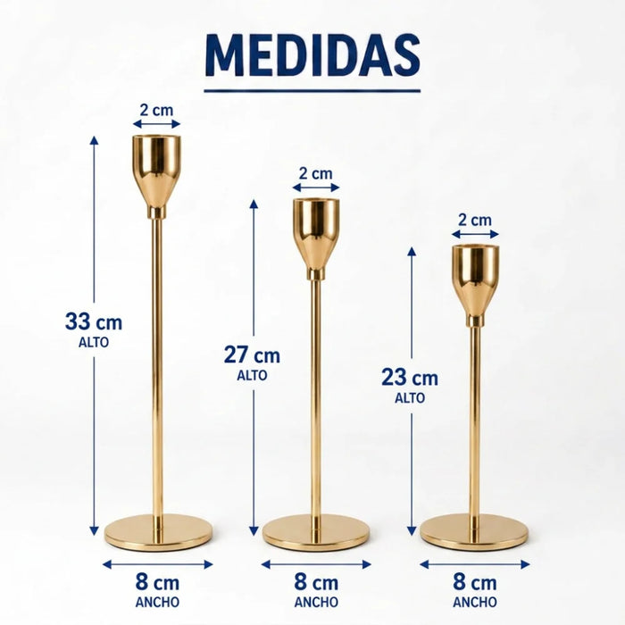 Set 3 Candelabros Porta Velas Dorado Decora Centro De Mesa