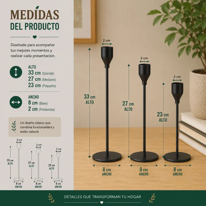 Set 3 Candelabros Porta Velas Negro Decora Centro De Mesa