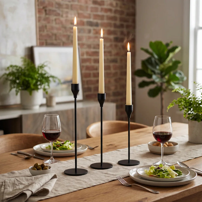 Set 3 Candelabros Porta Velas Negro Decora Centro De Mesa
