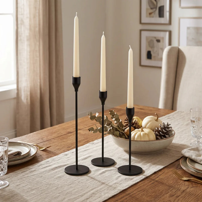 Set 3 Candelabros Porta Velas Negro Decora Centro De Mesa