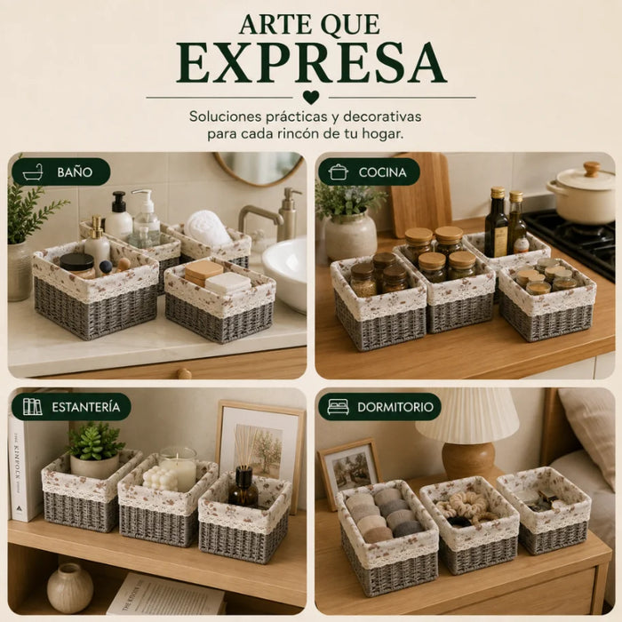 Set 3 Cestas De Almacenamiento Organizadoras Canastas Cestos