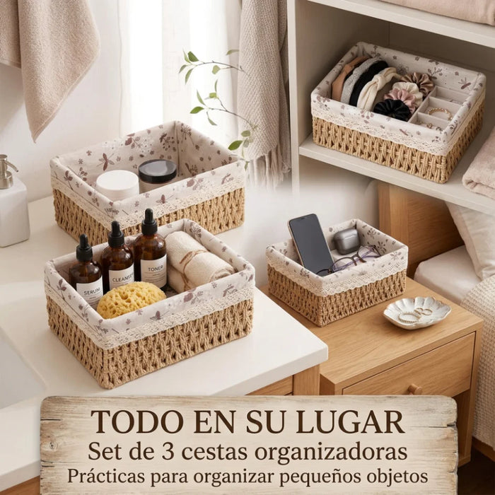 Set 3 Cestas De Almacenamiento Organizadoras Canastas M