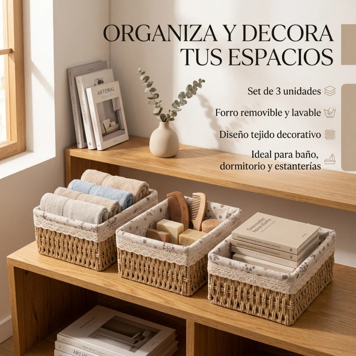 Set 3 Cestas De Almacenamiento Organizadoras Canastas M
