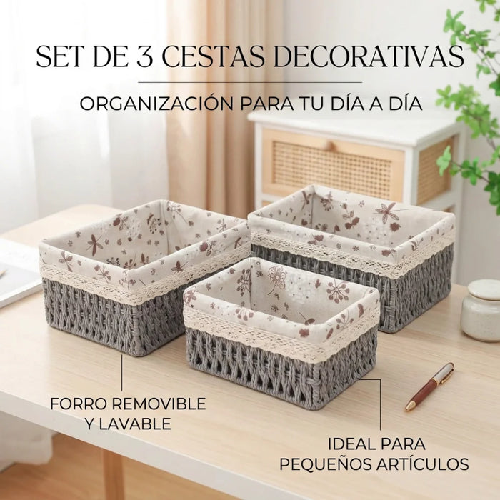 Set 3 Cestas De Almacenamiento Organizadoras Canastas M