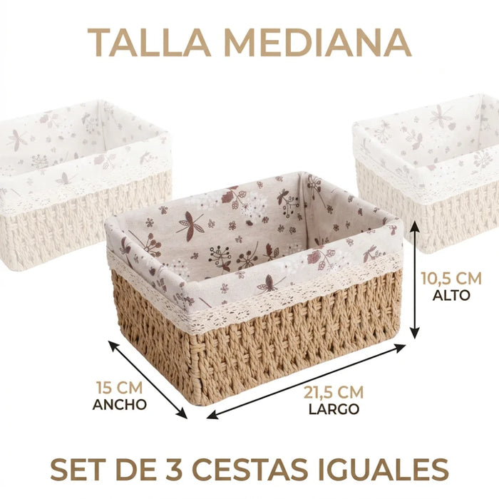 Set 3 Cestas De Almacenamiento Organizadoras Canastas M