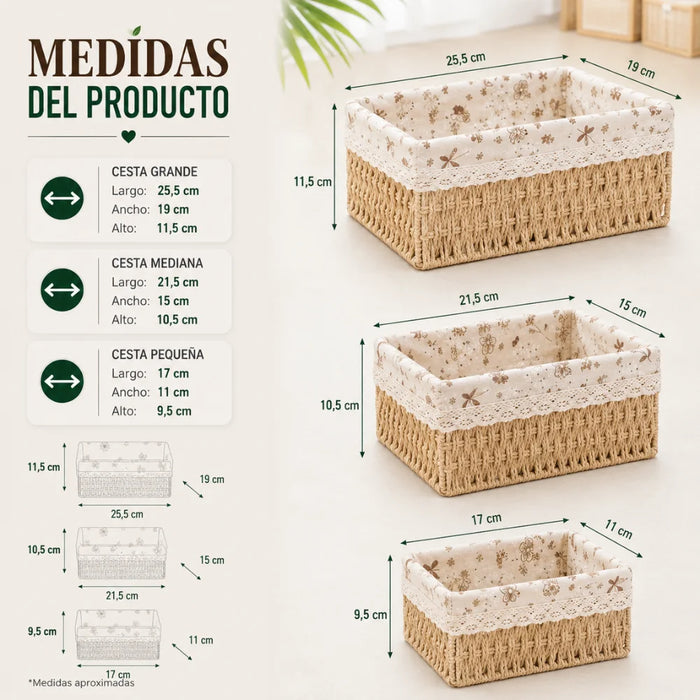 Set 3 Cestas De Almacenamiento Organizadoras Cestos Canastas