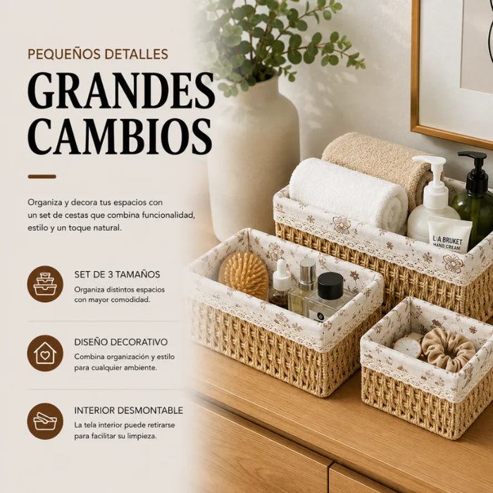 Set 3 Cestas De Almacenamiento Organizadoras Cestos Canastas