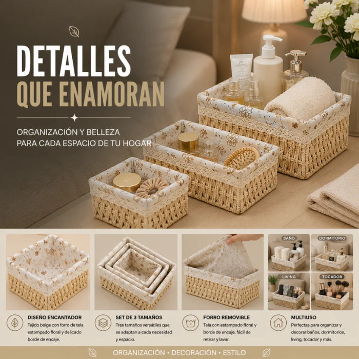 Set 3 Cestas De Almacenamiento Organizadoras Cestos Canastas