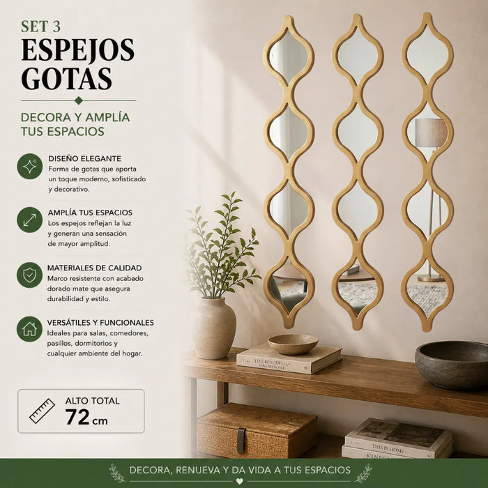 Set 3 Espejos De Pared De Ondas Alargadas Marcos De Espejos