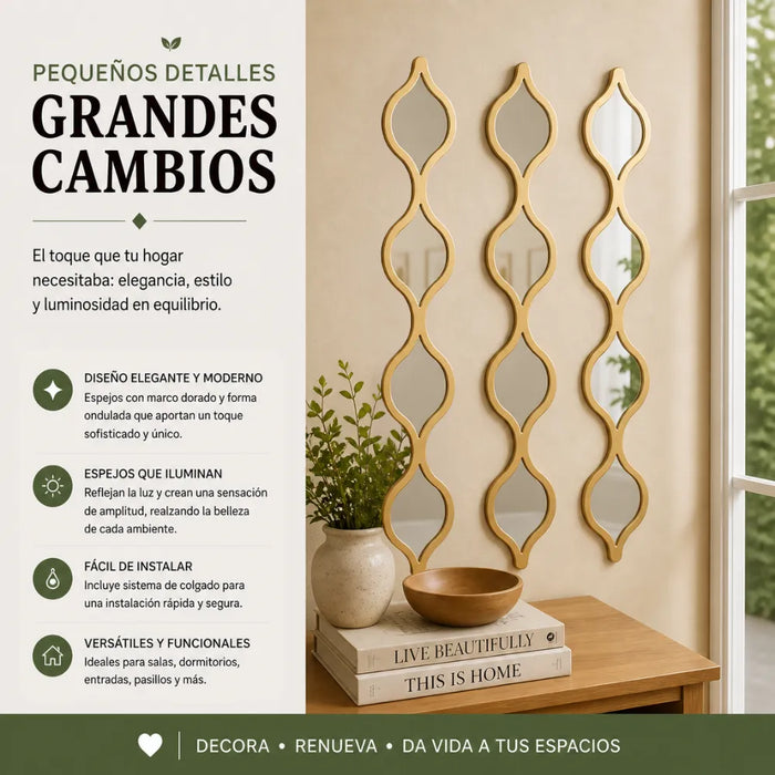 Set 3 Espejos De Pared De Ondas Alargadas Marcos De Espejos