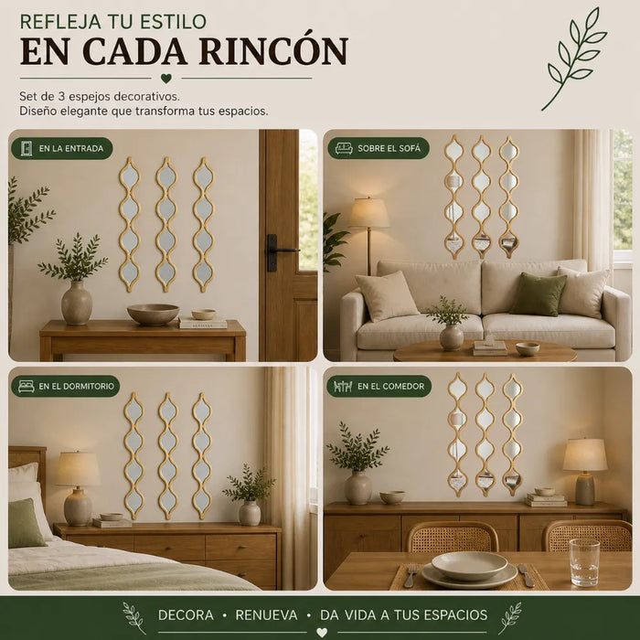 Set 3 Espejos De Pared De Ondas Alargadas Marcos De Espejos