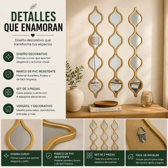 Set 3 Espejos De Pared De Ondas Alargadas Marcos De Espejos