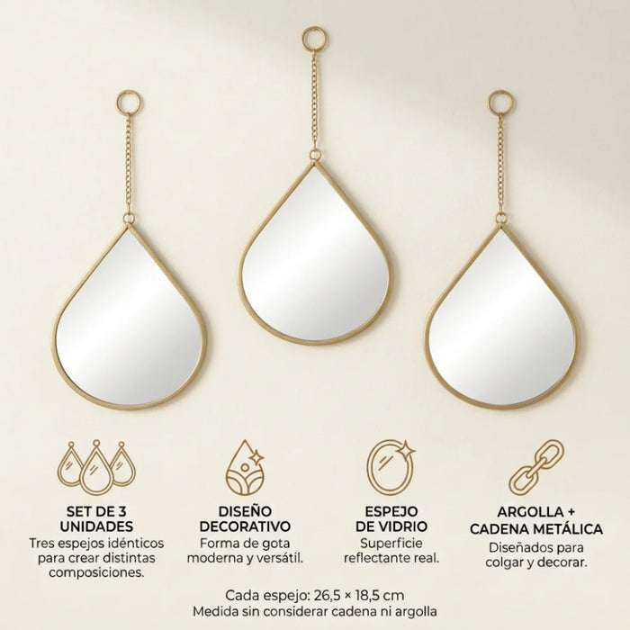 Set 3 Espejos De Pared Para Colgar De Gota Marcos De Espejos