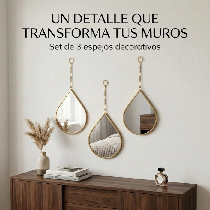 Set 3 Espejos De Pared Para Colgar De Gota Marcos De Espejos