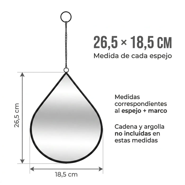 Set 3 Espejos Forma Gota Para Pared Decorativos Con Marco
