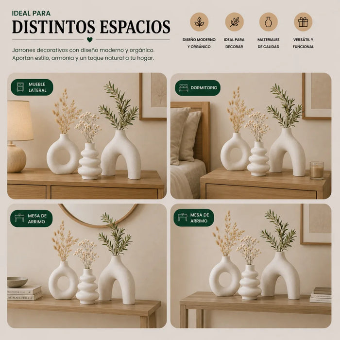 Set 3 Floreros de Ceramica Decorativos Estilo Nordico Hogar