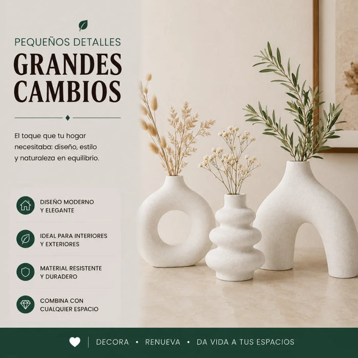Set 3 Floreros de Ceramica Decorativos Estilo Nordico Hogar