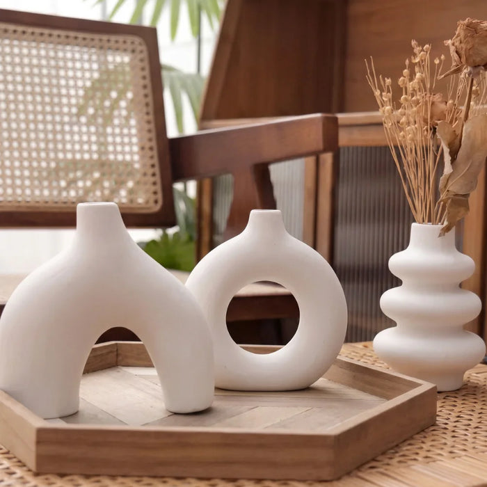Set 3 Floreros de Ceramica Decorativos Estilo Nordico Hogar