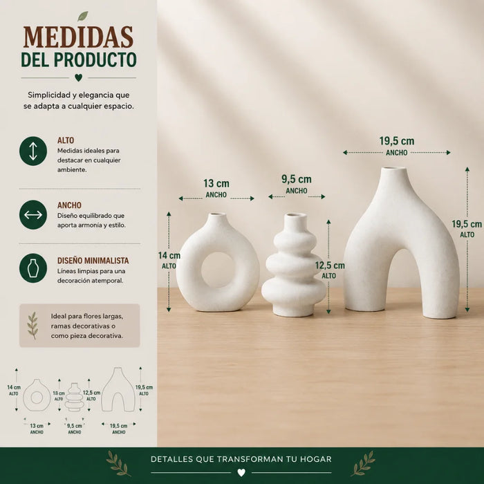 Set 3 Floreros de Ceramica Decorativos Estilo Nordico Hogar