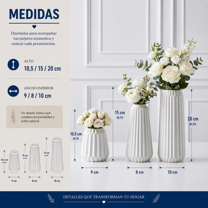 Set 3 Floreros de Cerámica Modernos Minimalistas Hogar
