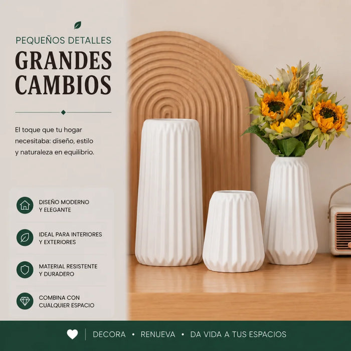 Set 3 Floreros de Cerámica Modernos Minimalistas Hogar