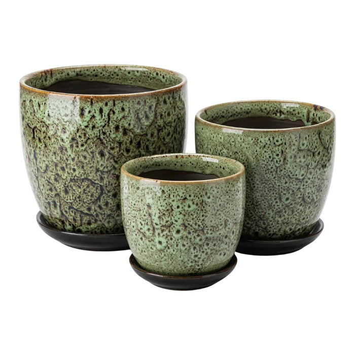 Set 3 Macetero Ceramica Verde Decorativo Texturizado Hogar